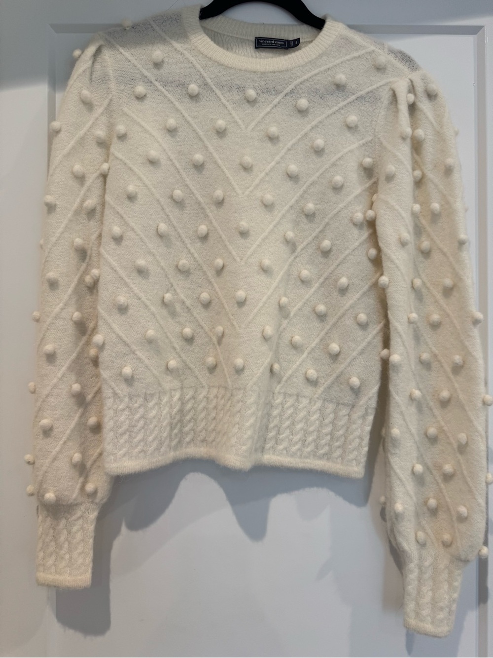 Vineyard Vines Ivory alpaca and merino wool Pom-Pom Crewneck Sweater